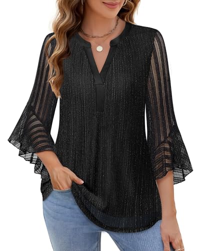 Lotusmile Women's 3/4 Sleeve Dressy Tops Elegant V Neck Blouse for Women Casual Work Evening Party4