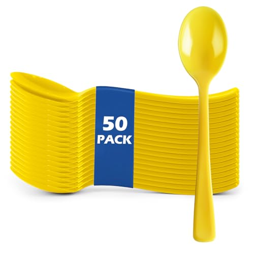 ZLMTZDJD 50pcs Plastic Spoons - Yellow Spoons Plastic Disposable Cutlery for Picnics, Birthday Parties, Weddings & Engagements (50, yellow)