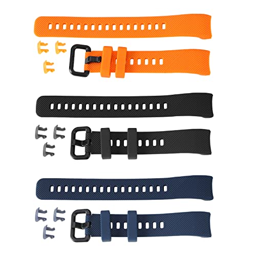 SING F LTD 3Pcs Watch Strap Replacement Compatible with Huawei Honor Band 4/5 Silicone Watch Band Adjustable Wrist Strap with Buckles 150~230mm Black Blue Orange