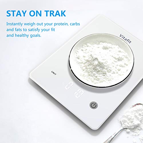 Vitafit 22Lb Digital Kitchen Food Scale, Clear Led Display, Tempered Glass, White #TOP5