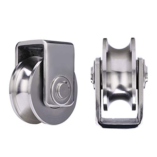 VGGBNG Pulley Wheel, U-Type Groove Wheel, 2pcs Heavy Duty Track Pulley,304 Stainless Steel Translation Directional Roller,for Round Tube,Wire Rope Rail, Sliding Door,Industry Mechanical Cart(25 mm)