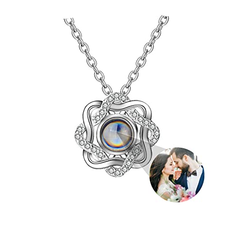 a266XDKSJK Custom Photo Projection Necklace I Love You Necklace, 100 Languages Projection Pendant Loving Memory Collarbone Necklace(Silver Full Color 18)