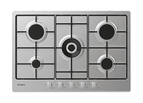 Candy Idea Piano Cottura a Gas 5 Fuochi, Acciaio Inossidabile, Bruciatore a Doppia Corona, Griglie Smaltate Lavabili in Lavastoviglie, Sistema di Sicurezza, 74,5 x 51 x 6 cm, Color Inox - CDOY7W4X