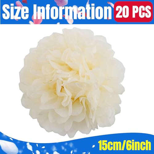 image for Qimoo 20pcs Beige Paper Pom Poms Decorations, DIY Decorative Tissue Pa
