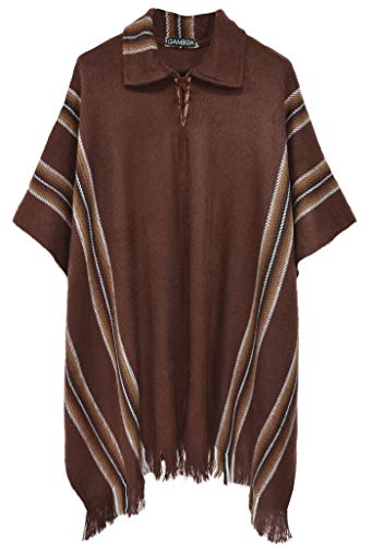 Gamboa Alpaca Poncho for Men Wool Poncho Polo Neck - Mens Poncho Pancho Mexican Western Poncho Brown