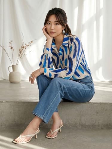 Image of OOMPH! Women Abstract Printed Smart Casual Oversized Shirt | Trendy Printed Shirts | Fun Prints | Drop Shoulder Oversized Westernwear