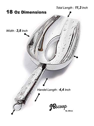 Stainless Steel large Ice Scoop 11.3 inch, Feed Candy Popcorn Sugar Utility Scoop Easy Storage, Heavy Duty - 18 Oz (18 Oz)