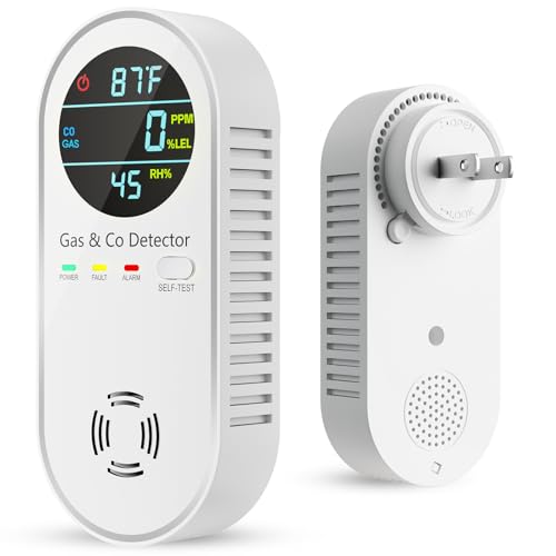 Vilfet Carbon Monoxide Detectors & Natural Gas Detector, 4-in-1 Carbon Monoxide Detectors Plug in, Gas Leak Detector with Dual Alarms, Temperature & Humidity Sensor for Home, RV, White, 1 Pack