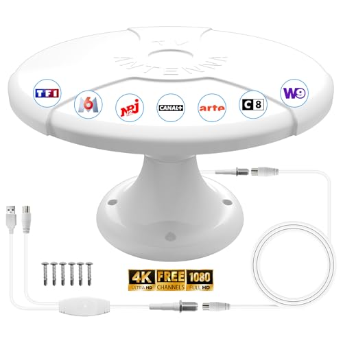 Antenne TV pour Camping-Car, Antenne TV Numérique Intelligente HD pour Extérieur, Réception 360°, Réception Gratuite des Chaînes Locales, 4K 1080P,...