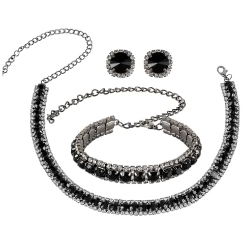 HaHaGirl Rhinestone Jewelry Sets Black Color Necklace Bracelet earrings Cover