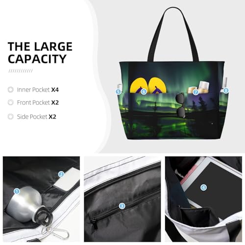 Dark Northern Lights Large Capacity Foldable Tote Bag Women Beach Tote Bag Handbag Gym Bag Travel Shopping Bag3
