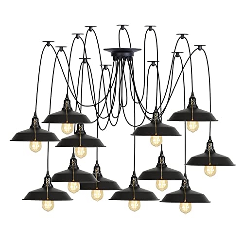 Lampe araignée de plafond réglable à faire soi-même HNVBDOPAE, lustre industriel noir E27