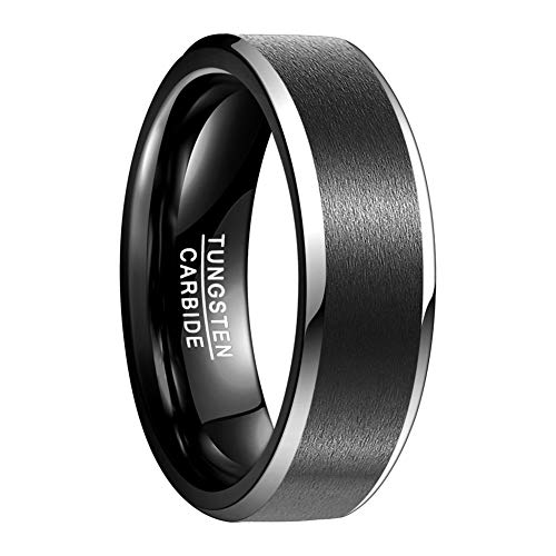 Bague en carbure de tungstène noir mat VAKKI 8mm alliance biseautée élégante