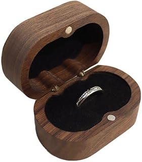 RUOMOODDZ Wooden Low Profile Ring Box - Oval, Black, 1-Slot - Engagement, Wedding, Proposal - Velvet Lining, Retro Style