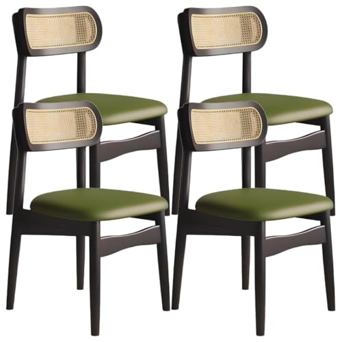 Juego de sillas de comedor de madera maciza, sillas de cocina sin brazos con respaldo de ratán, sillas laterales tapizadas cómodas para sala de estar y restaurante, 4 piezas