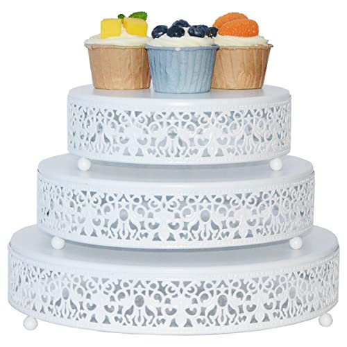 Cake Stand Set Of 3 Metal Cupcake Stands Dessert Display Plate For Wedding Party Birthday. (White) #TOP12