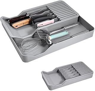 Knife Organiser, Knife Drawer Organizer for 11 Knives Kitchen Knife Holder Knife Storage Box Double Layer Can Be Pulled Out for Store Knives and Kitchen Utensils Space-Saving, Washable