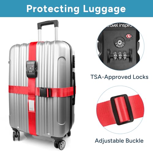 Image of Travel Inspira TSA Lock Luggage Straps for Suitcases | Anti-Burst Protection, High Visibility Color, Easy Identification | Adjustable Heavy-Duty Belt for 20-28 Inch Suitcases