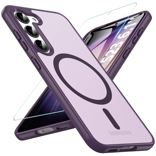 Magnetisch Für Samsung Galaxy S23 Hülle mit Panzerglas Glas,Militärschutz Handyhülle für S23 mit MagSafe Matt Transluzen...