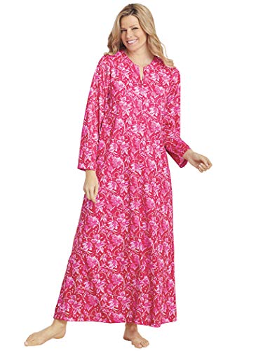 AmeriMark Women's Print Knit Long Zip Robe Lounger Long Sleeve with Side Pockets