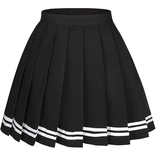 Fengea Women’s Pleated Skirt, Black Mini Skirt, School Uniform, Casual Party Skirt, Soft Fabric, Elastic Closure, Ideal for Holiday & School, M Size