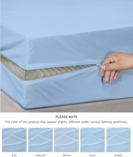 Image of Zippered Mattress Topper 75 inchx60 inchx8 inch Terry Cotton Waterproof Mattress Protector | Dust Mite Proof, Bed Bug Protection Mattress Cover for Queen Bed Size with 8 inch Drop (75x60x8,Light Blue)