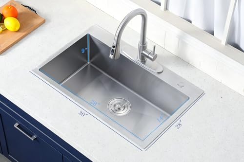 Friho 30 Inch Drop in Kitchen Sink, 30x18 Top Mount Commercial Handmade 18 Gauge Single Bowl Stainless Steel Sink With Basket Strainer by Friho - Used condition - Image 3