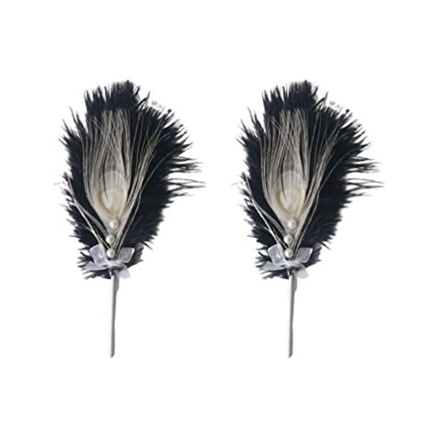 PRETYZOOM 2pcs Plumage Cake Topper with Pearl Romantic Aesthetic Ostrich Plume Cake Decorartion for Birthday Wedding Cover