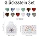 Chanumetal 12 Set Glückssteine Herz für Kinder, 2 × 2 × 0.6 cm Bunte Herzen Edelsteine für Kinder mit Magische Stine Regenbogen Grußkarten, Mitgebsel Kindergeburtstag Gastgeschenke