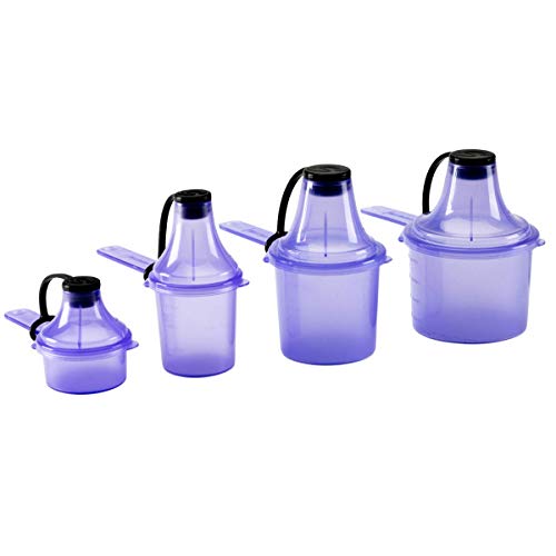 Image of The Scoopie Supplement Container, Scoop, and Funnel System for Pre Workout Powder and Protein, Spill Proof Holder Dispenser, Gym and Shaker Bottle Travel Accessory, 4 Pack, PURPLE, 15cc 30cc 60cc 90cc