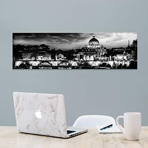 St. Peter's Cathedral Wall Art In Rome, Italy Decor Black And White Cityscape Canvas Print Pictures Night View Bridge Panoramic Posters Modern Artwork For Living Room Bedroom Home Decoration 14X48" #TOP6