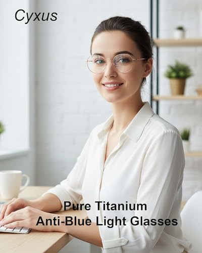 Image of Cyxus Blue Light Blocking Glasses Round Metal Frame Computer Glasses | Blue light blocking glasses featuring round metal frame, comfortable fit and versatile use for work, study and entertainment