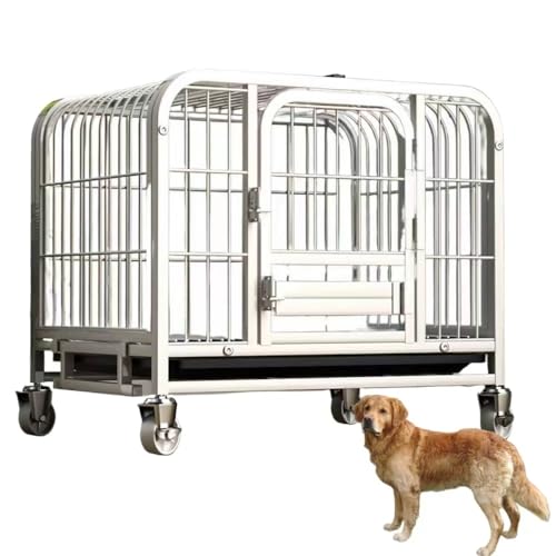Klivex 犬小屋 犬用 ペットケージ 金属製 ペットケージ カゴ ドッグクレート 大型犬 中型犬 ノイズ防止 4輪 錆びにくい キャスター付き 角パイプ 錆防止 組み立て 折りたたみ式 ペットサークル (ホワイト,110*73*95CM)