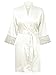 Swhiteme Bride Robe with Lace Trim, Small/Medium, Rhinestone, White