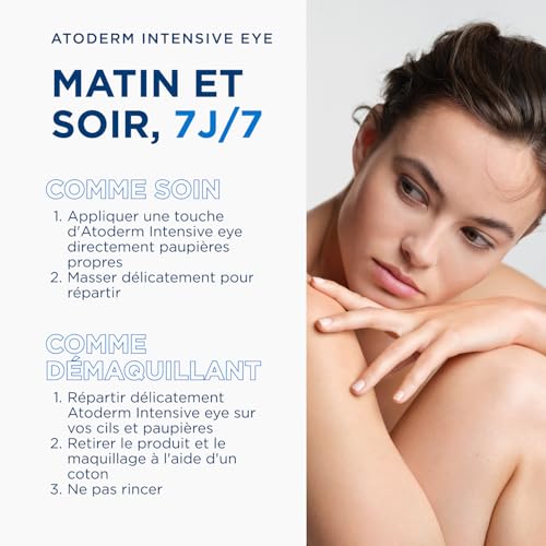 BIODERMA Atoderm Intensive Eye - Soin 3-en-1 démaquillant, apaisant et réparateur des paupières - Bonne base de maquillage - Peaux très sèches, irritées à tendance atopique - Tube 100 ml