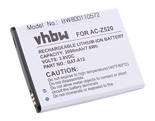 vhbw Li-ION Batterie 2000mAh (3.8V) pour téléphone Portable Smartphone Acer Liquid Z520, Z520 Dual Sim comme BAT-A12, KT.00104.002.