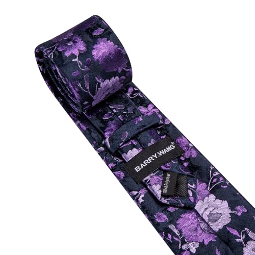 Image of Barry.Wang Flower Ties for Men Handkerchief Cufflinks Set Wedding Necktie Set Party