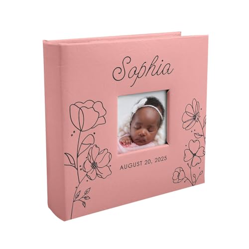 Personalized Baby Girl Photo Album with Name and Date Custom Floral Design Keepsake Memory Book for Newborn or Baby Shower