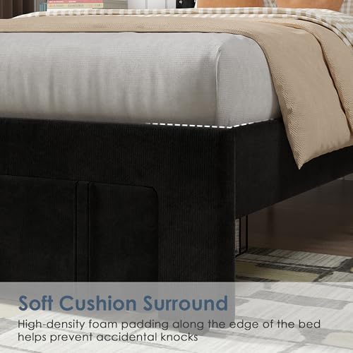 Image of VECELO Twin Size Upholstered Bed Frame with Storage Drawer, Adjustable Velvet Rivet Decor Headboard, Wooden Slats Platform Support, No Box Spring Needed, Easy Assembly,Black