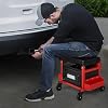 M-AUTO Mechanic Stool Garage Rolling Tool Chest Seat w/Drawer & Tray, 350LBS Capacity Multi-Function Adjustable Height Mechanic Creeper Seat for Projects Inside The Garage and Workshop, Red