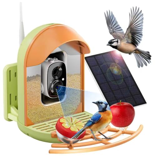 Bird Feeder with Camera, Smart Birdfeeder with Cam Solar Powered, 2K HD Video, AI Identification, Instant Arrival Alerts, IP66 Bird Bath & Feeder,Gift for BirdLover (with Stand, Green)