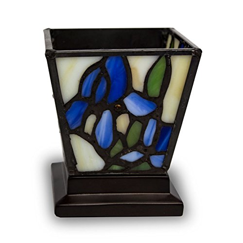 Iris Stained Glass Cremation Keepsake for Sharing Ashes - Extra Small Holds 1 Cubic Inch of Ashes - Blue Remembrance Memorial Candle for Ashes