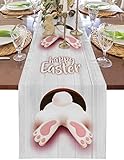 Chic D Easter Table Runner 13x70inch, Bunny Tail Cotton Linen Spring Table Cloth Runners for Wedding