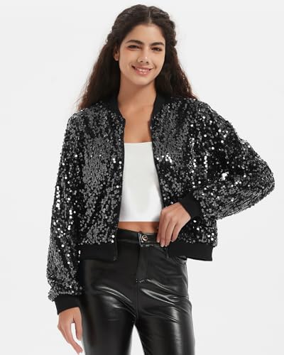 Women's Sequin Long Sleeves Zipper Jacket Coat Pilot Jacket Festival Carnival Glitter Jackets3