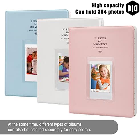 128 Pockets Mini Photo Album (3 Pieces) for Fujifilm Instax Mini 70 7s 8 8+ 9 11 25 50s 90, Polaroid Z2300, Polaroid PIC-300P Film Instant Camera & Name Card (Blue,White.Pink)