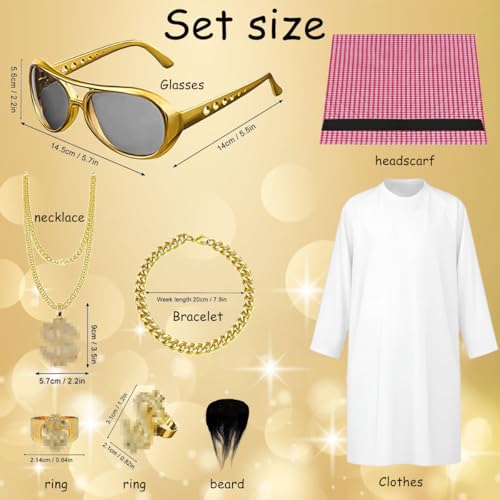 Coffee Life Plus Costume de Cheikh Arabe,costumes arabes,costume le cheik,robe arabe blanche avec foulard,colliers, lunettes de soleil, bague pour carnaval, fête, cosplay (M) – vue 7