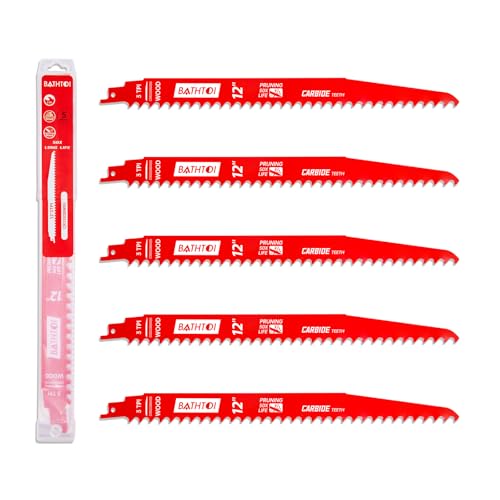 5 Pack 12 Inch 3 Tpi Carbide Reciprocating Saw Blades for Wood Cutting and Tree Trimming, Pruning Sawzall Blades with Carbide Tipped Teeth for Longer Life and Faster Cutting Speed