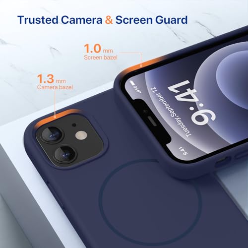 Image of Miracase Magnetic for iPhone 12 Case /iPhone 12 Pro Case, [Soft Anti-Scratch Microfiber Lining], Compatible with MagSafe, Liquid Silicone Shockproof Drop Protection Phone Case for 12 /12 Pro,Dark Blue