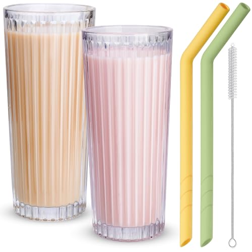 NiHome Lot de 2 verres Highball de 532 ml avec pailles en silicone