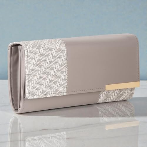 Image of Wallet for Women Girls Stylish Floral Faux Leather with Phone Space Coin Compartment Mobile Storage 4 Card Slots Holder Cash Zip Pockets Hand Clutch for Daily Use Ladies Long Purse (Grey)